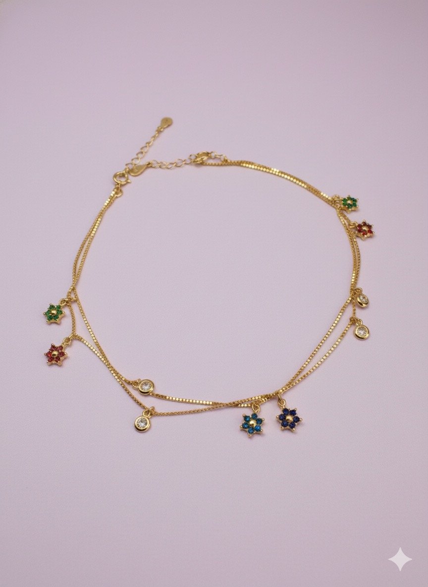 Rose Gold Multicolour Floral Anklet – A Play of Colors