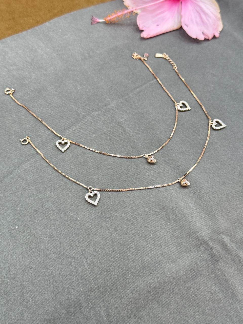 Rose Gold Heart Charm Anklet – Love in Every Step